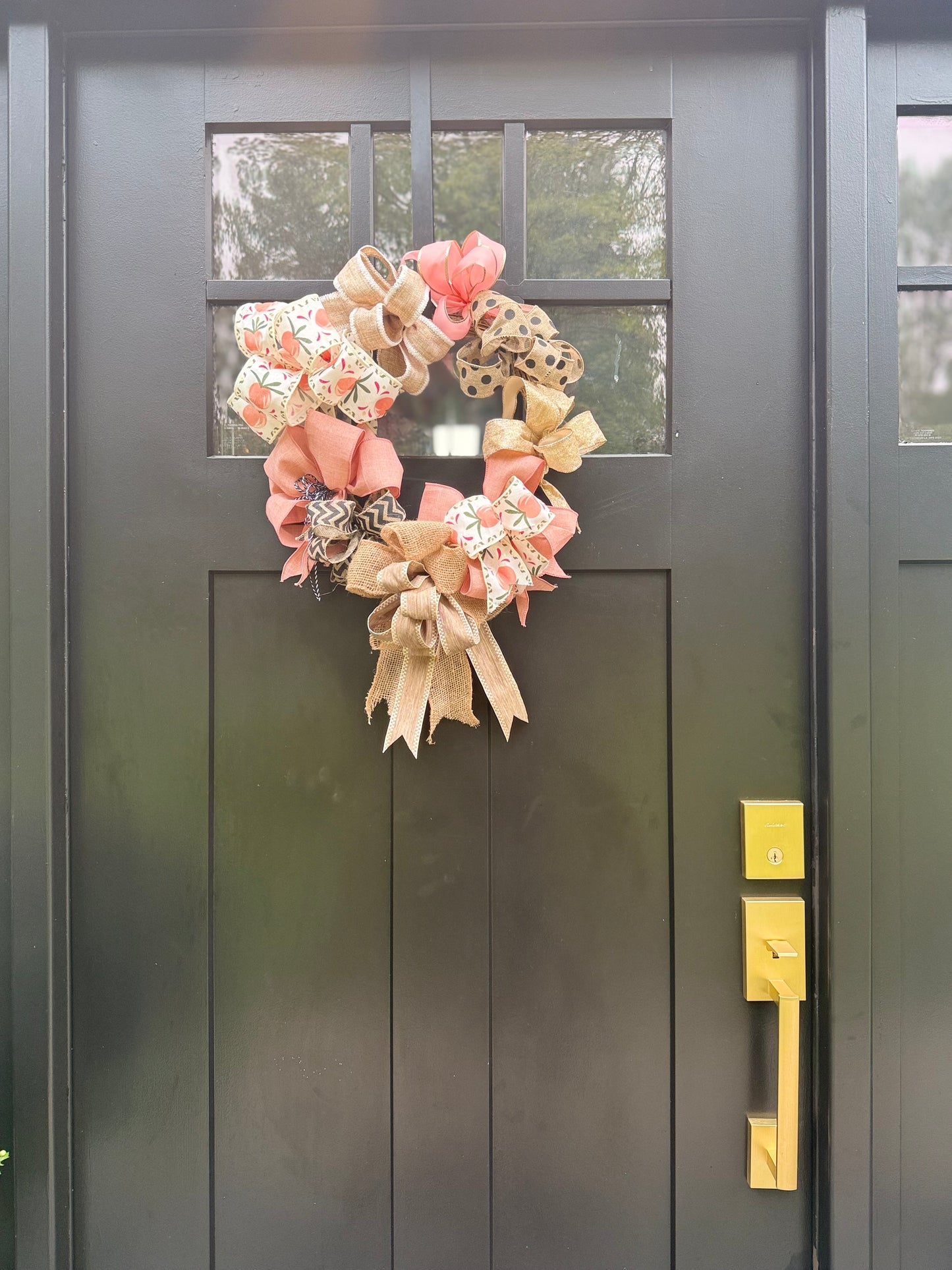 Pink, Peach and Burlap Handmade Bows Wreath - Front Door Farmhouse Wreath - Bows Home Decor, Wall Decor or Door Decor