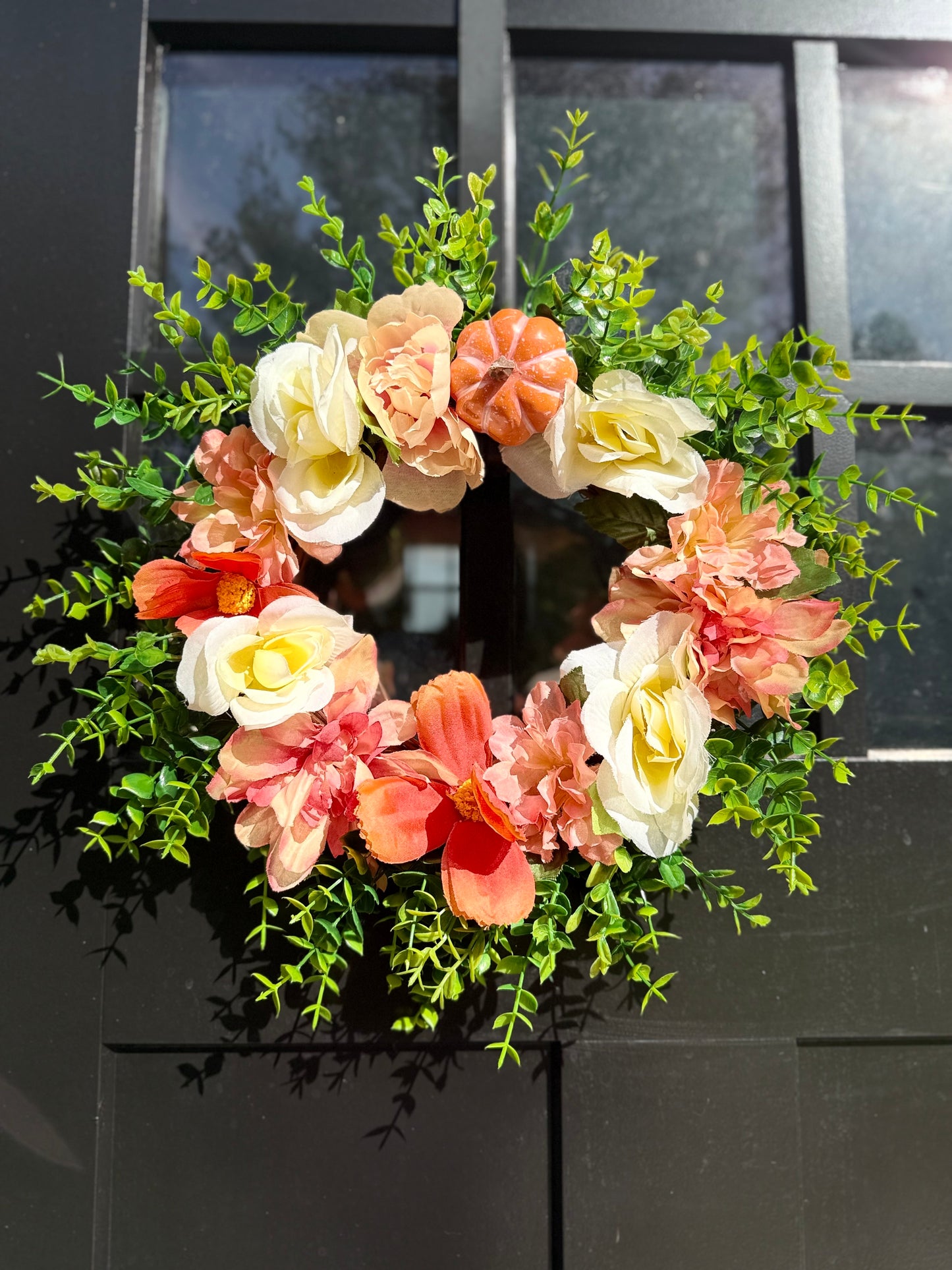 Pumpkin Wreath - Cream & Orange Fall Floral Door Decor - Thanksgiving Door Decor