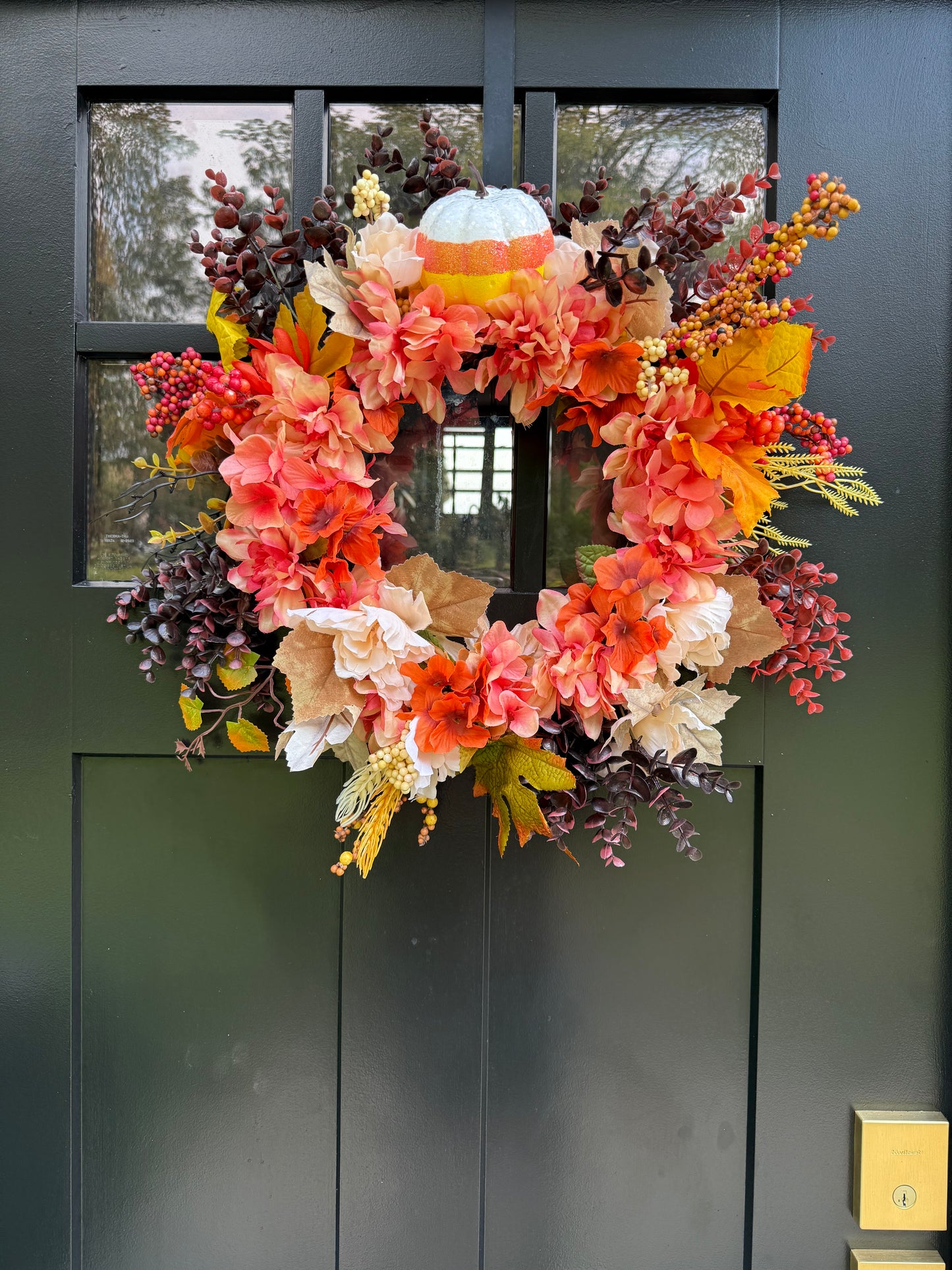 Thanksgiving Front Door Wreath - Harvest Fall Decor - Faux pumpkin Floral Thanksgiving Door Decor