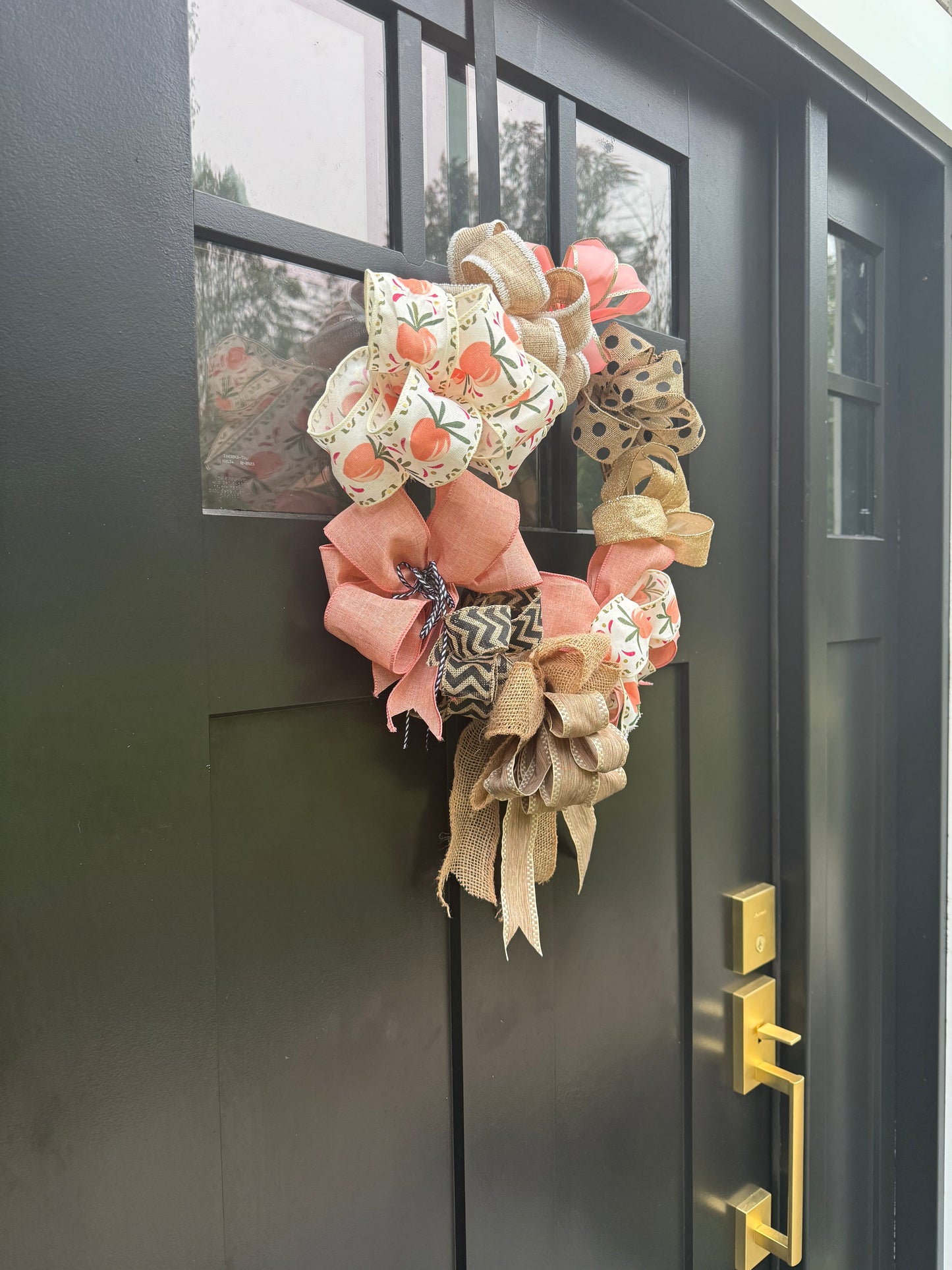 Pink, Peach and Burlap Handmade Bows Wreath - Front Door Farmhouse Wreath - Bows Home Decor, Wall Decor or Door Decor
