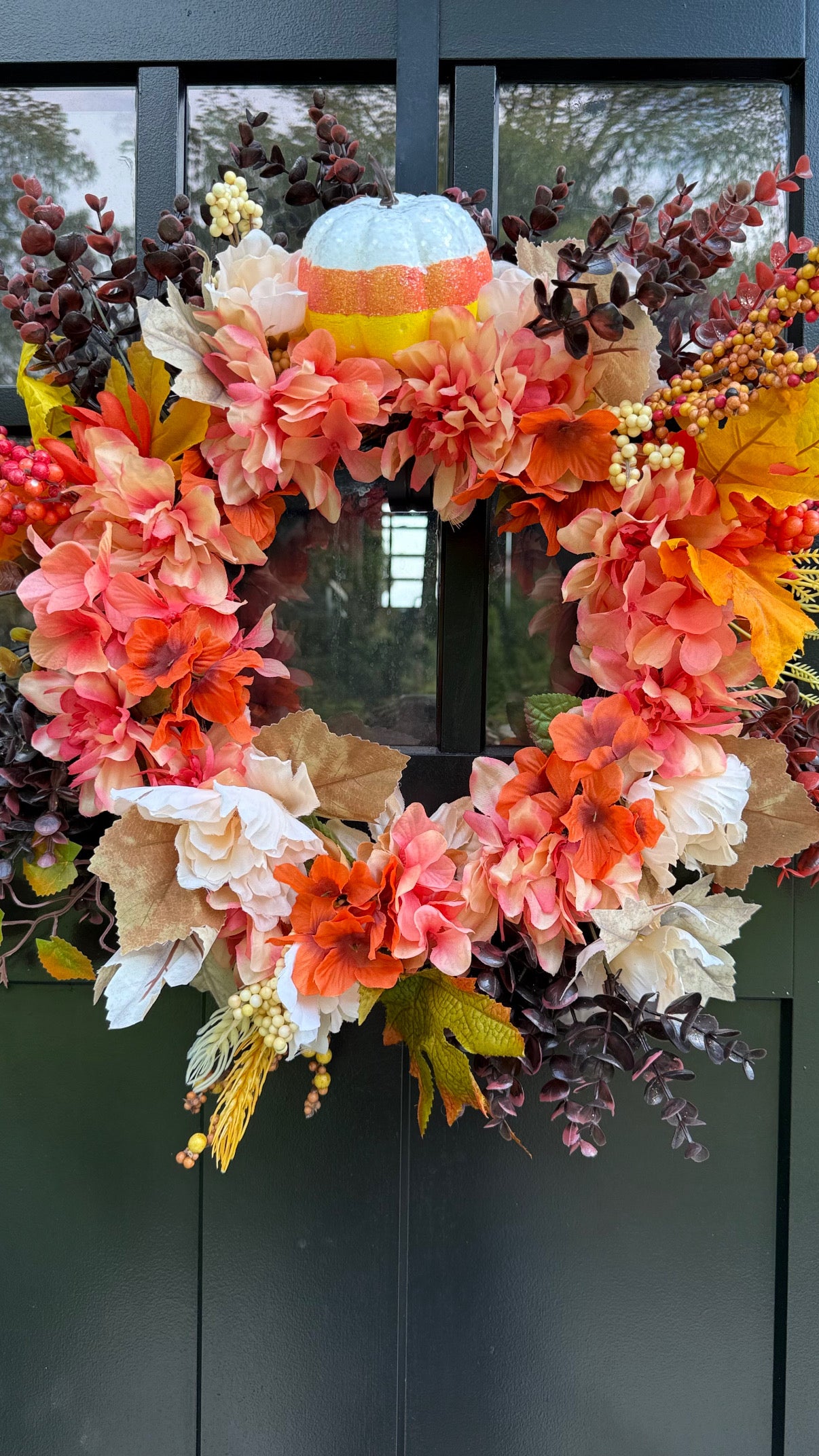 Thanksgiving Front Door Wreath - Harvest Fall Decor - Faux pumpkin Floral Thanksgiving Door Decor