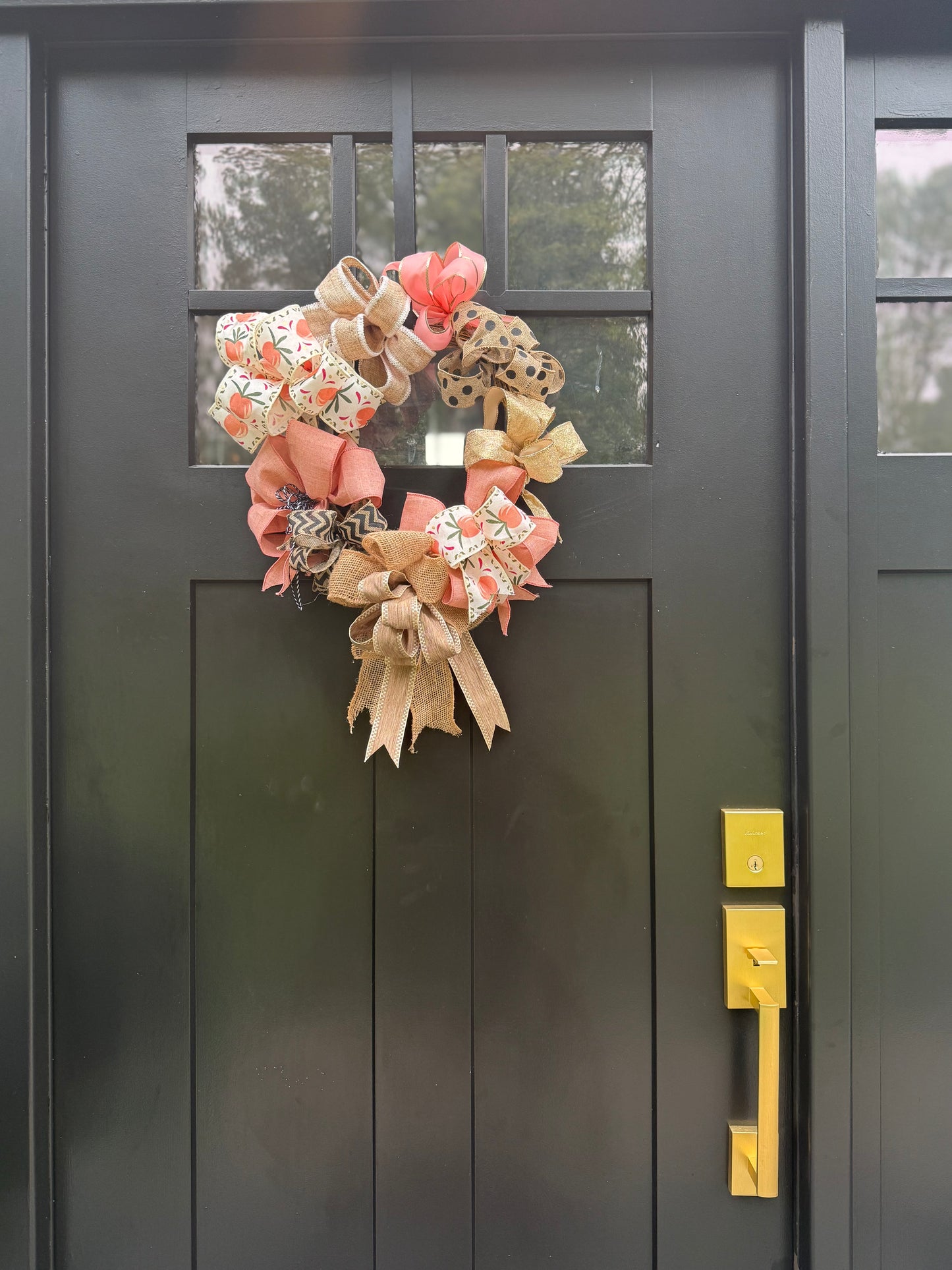Pink, Peach and Burlap Handmade Bows Wreath - Front Door Farmhouse Wreath - Bows Home Decor, Wall Decor or Door Decor