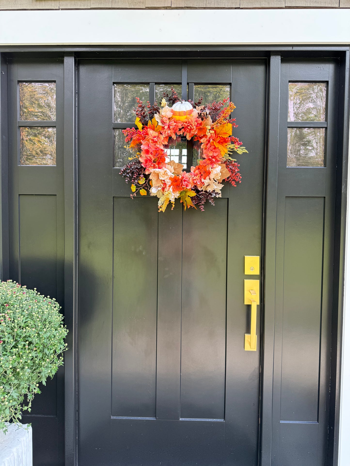Thanksgiving Front Door Wreath - Harvest Fall Decor - Faux pumpkin Floral Thanksgiving Door Decor