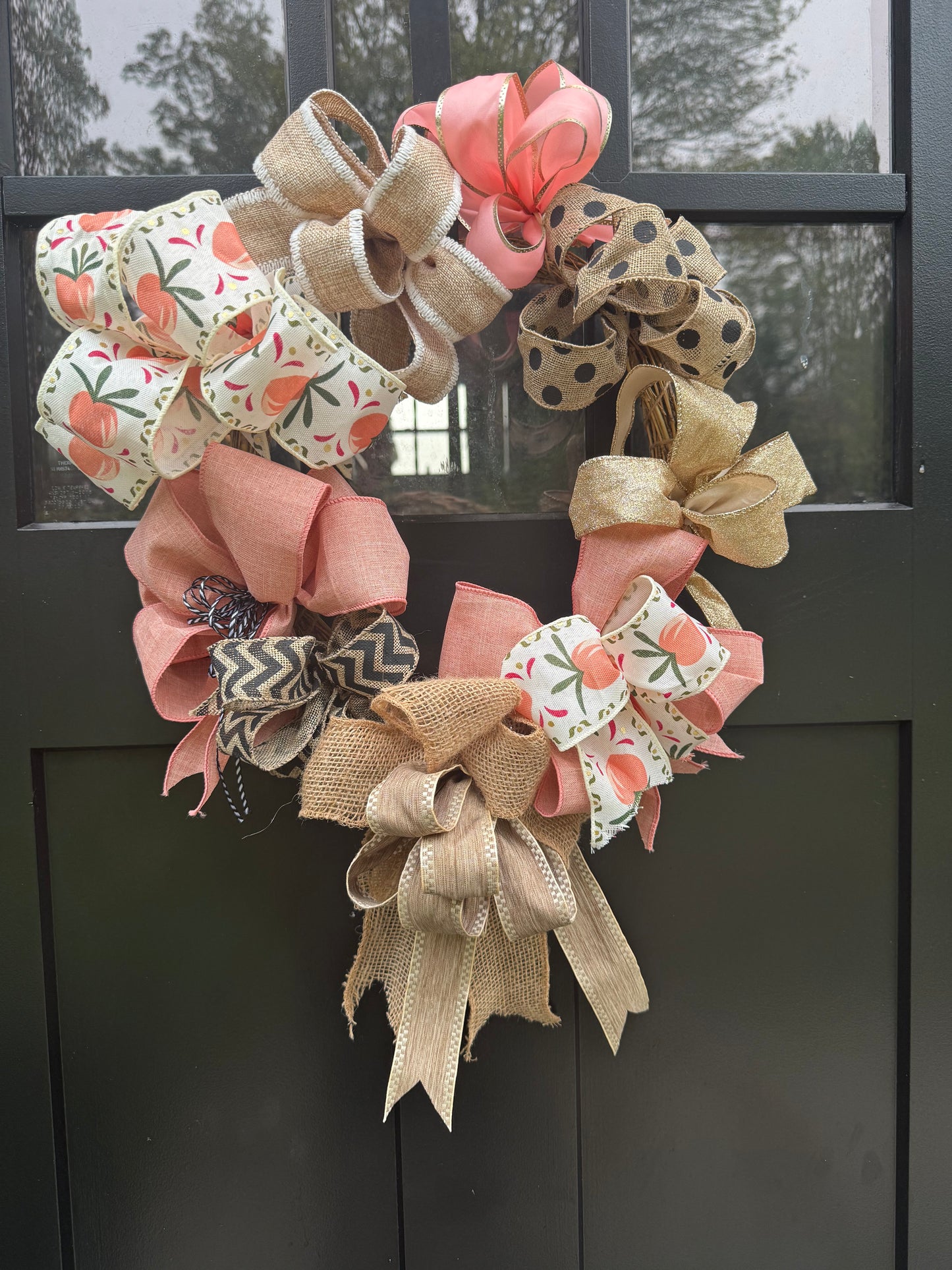 Pink, Peach and Burlap Handmade Bows Wreath - Front Door Farmhouse Wreath - Bows Home Decor, Wall Decor or Door Decor
