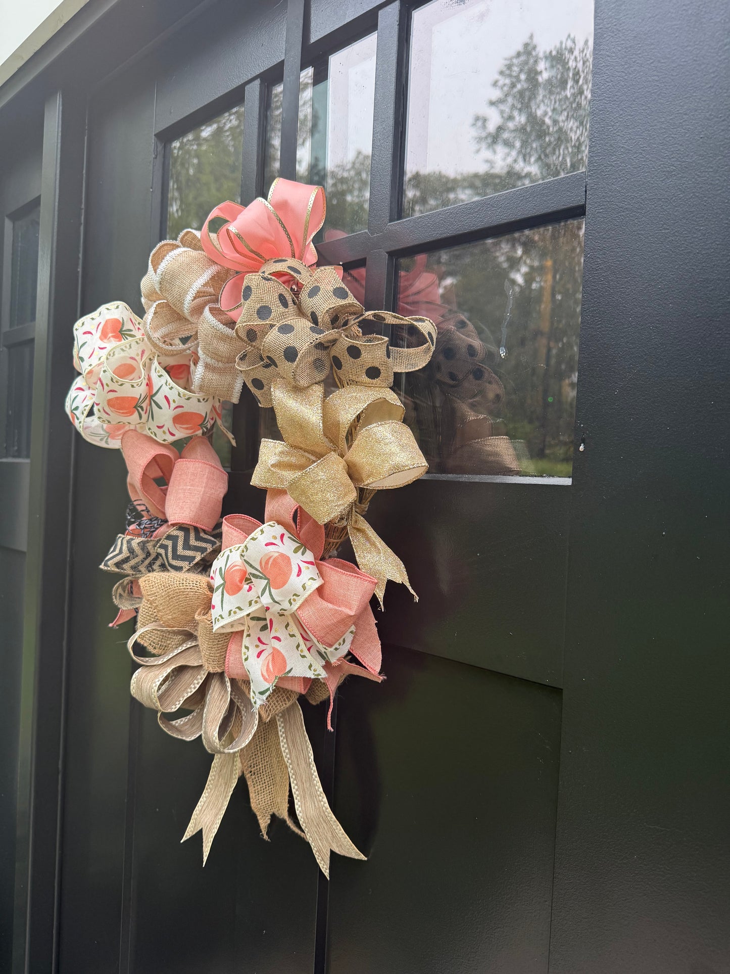 Pink, Peach and Burlap Handmade Bows Wreath - Front Door Farmhouse Wreath - Bows Home Decor, Wall Decor or Door Decor