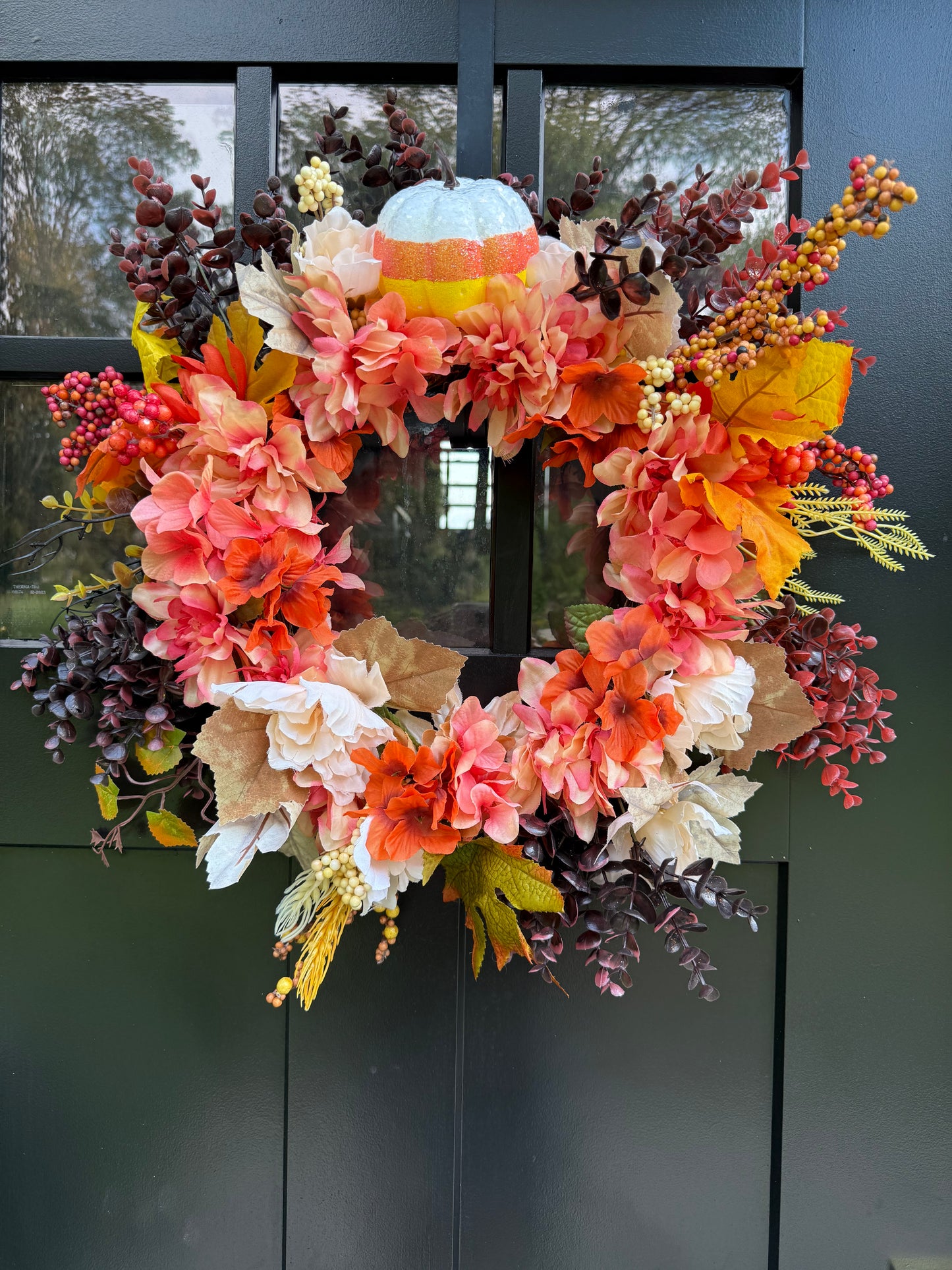 Thanksgiving Front Door Wreath - Harvest Fall Decor - Faux pumpkin Floral Thanksgiving Door Decor