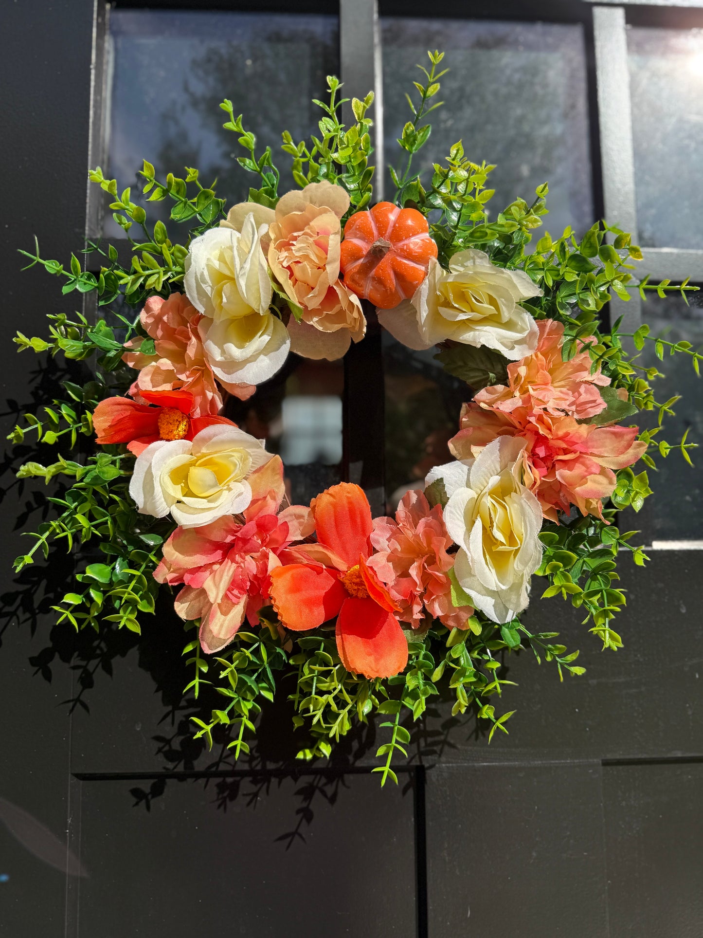 Pumpkin Wreath - Cream & Orange Fall Floral Door Decor - Thanksgiving Door Decor