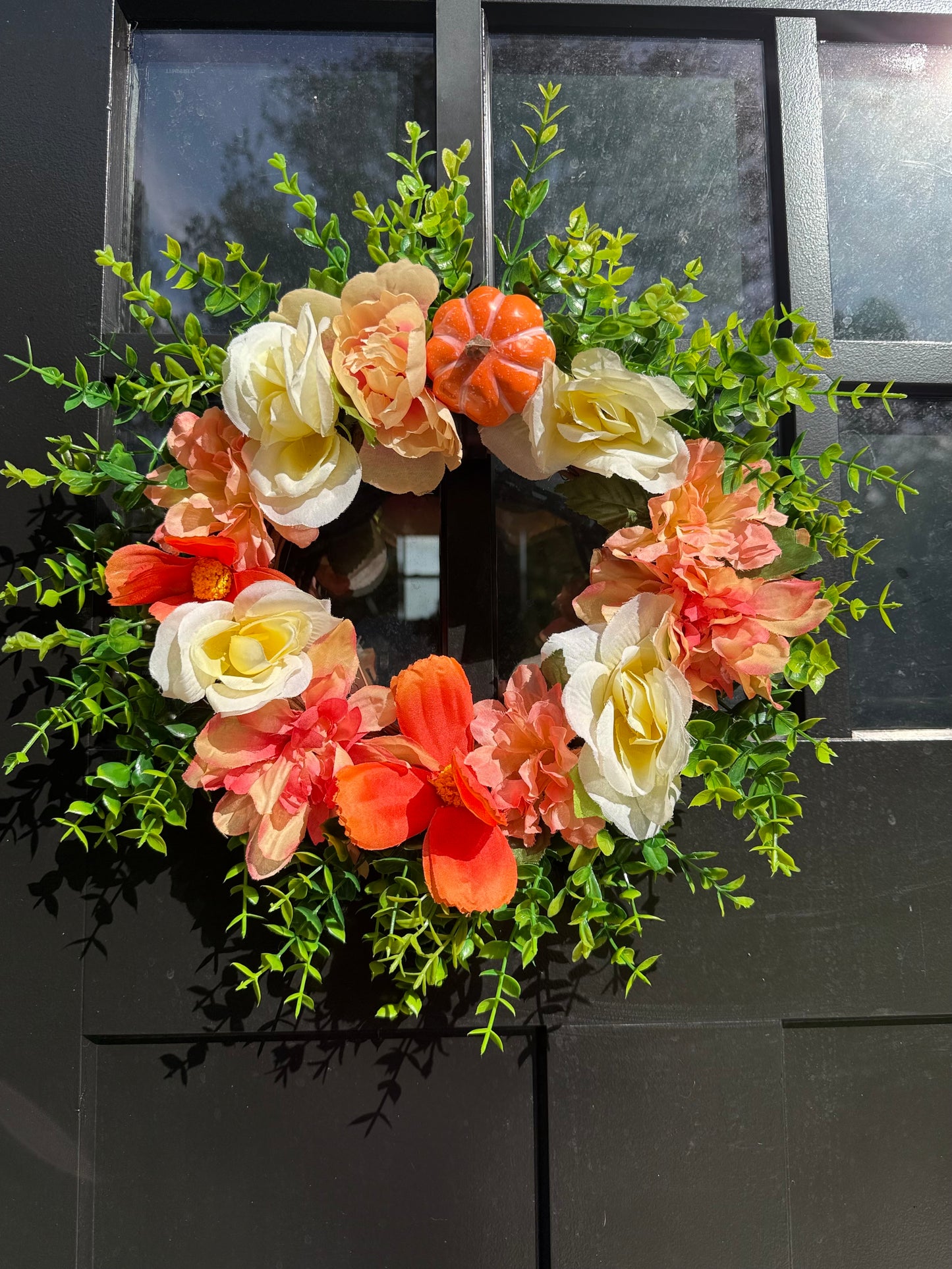 Pumpkin Wreath - Cream & Orange Fall Floral Door Decor - Thanksgiving Door Decor