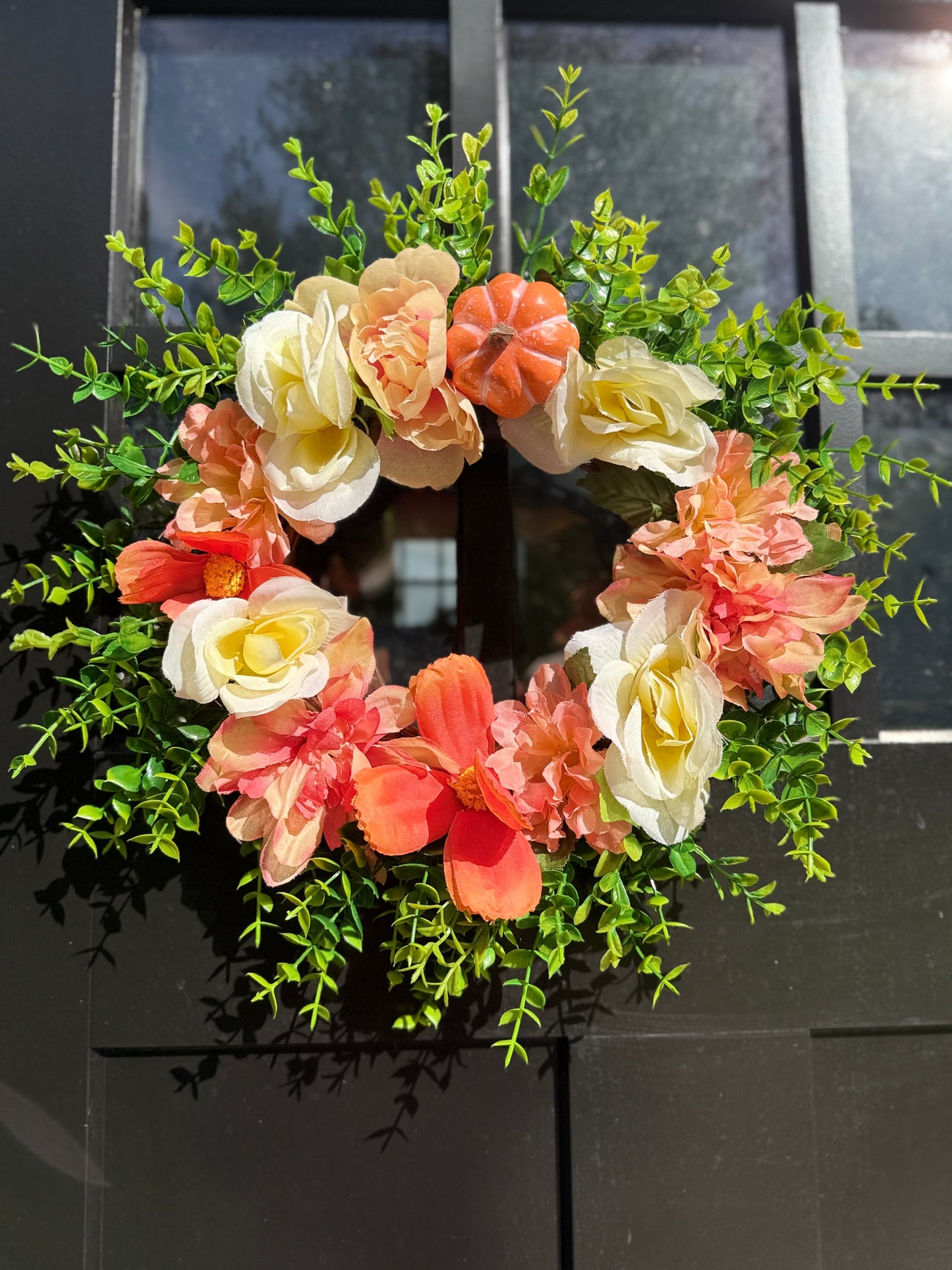 Pumpkin Wreath - Cream & Orange Fall Floral Door Decor - Thanksgiving Door Decor