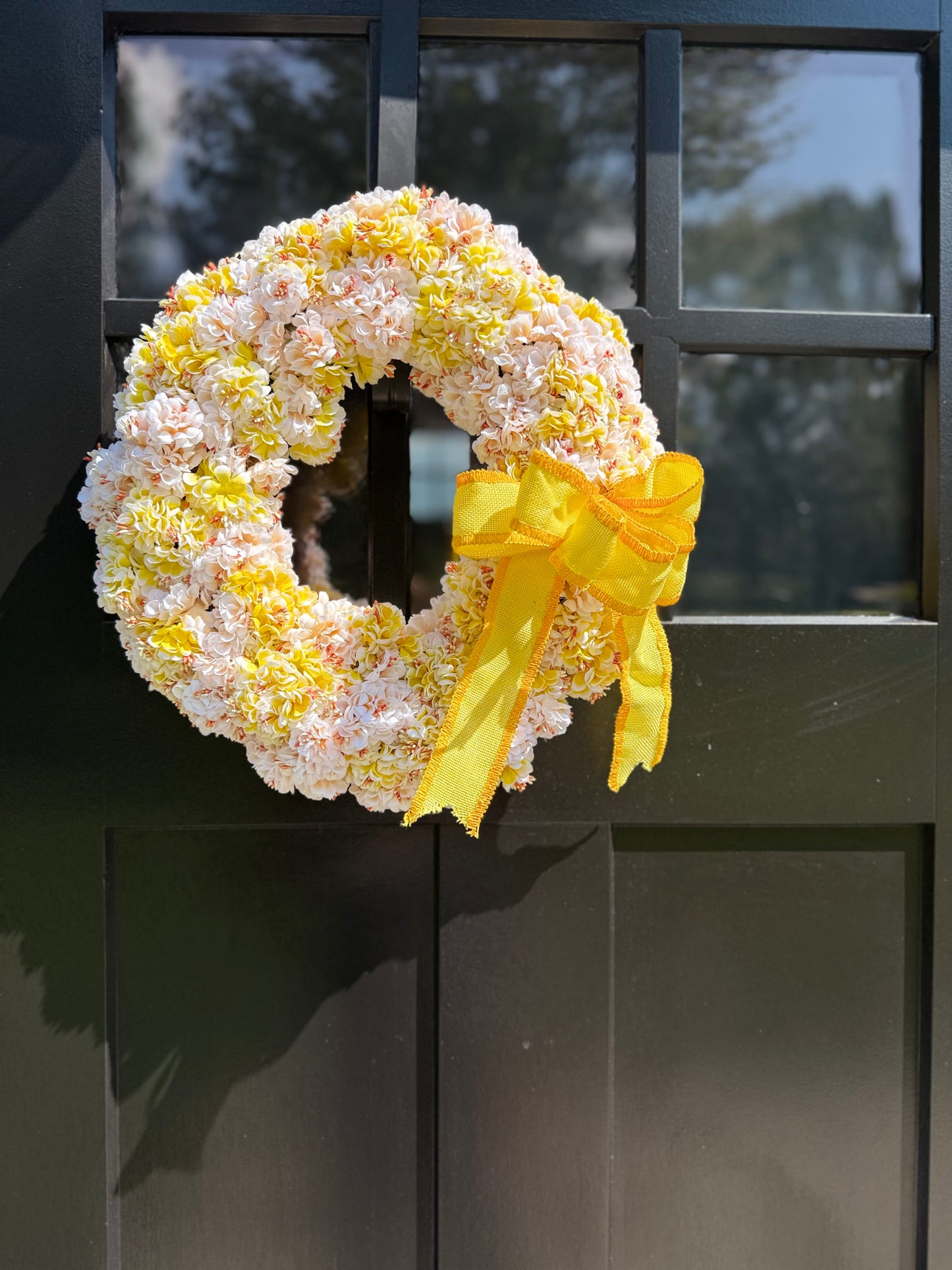 Yellow Floral Wreath with Bow: Handmade Spring & Summer Door Decor