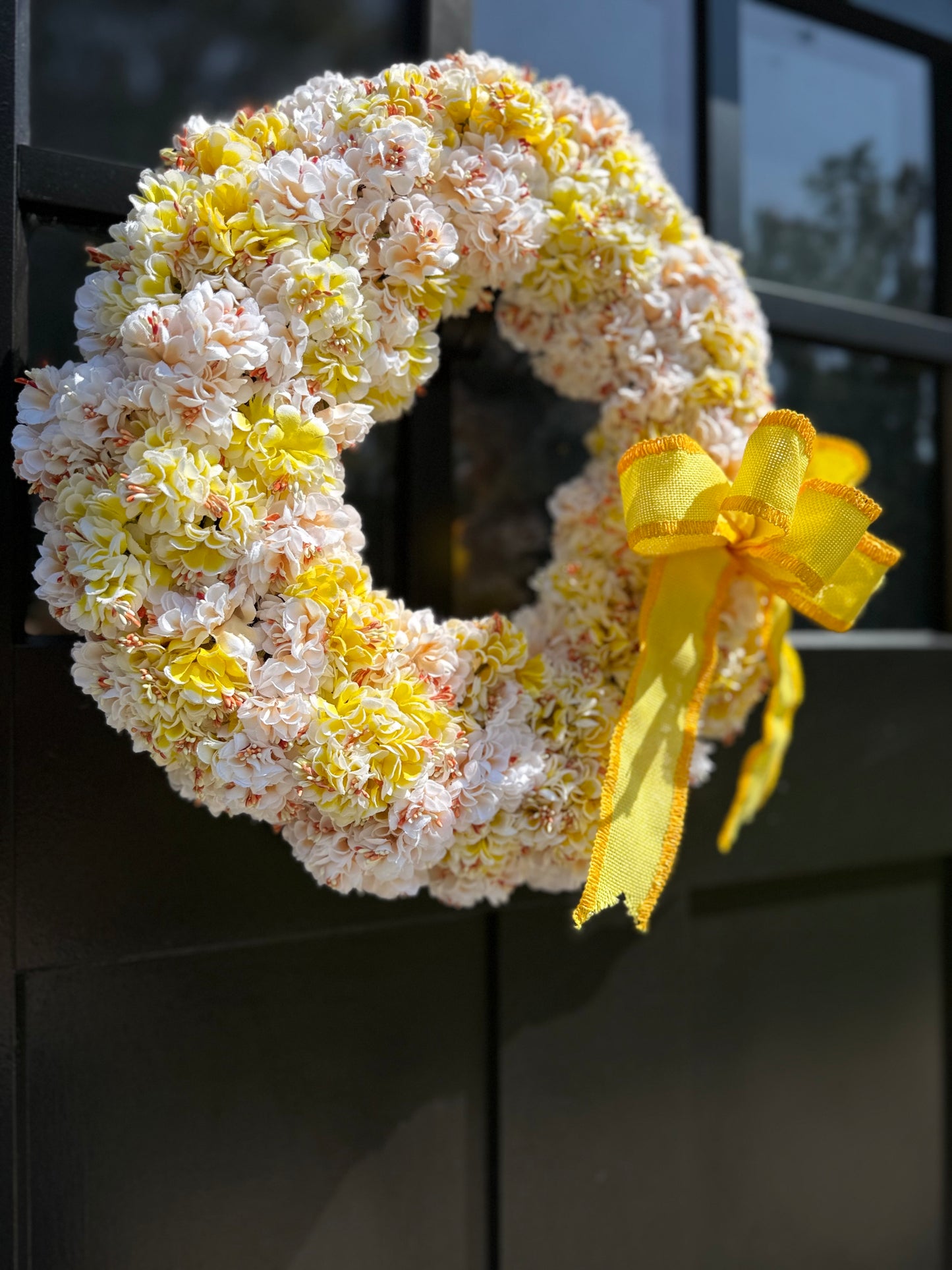 Yellow Floral Wreath with Bow: Handmade Spring & Summer Door Decor