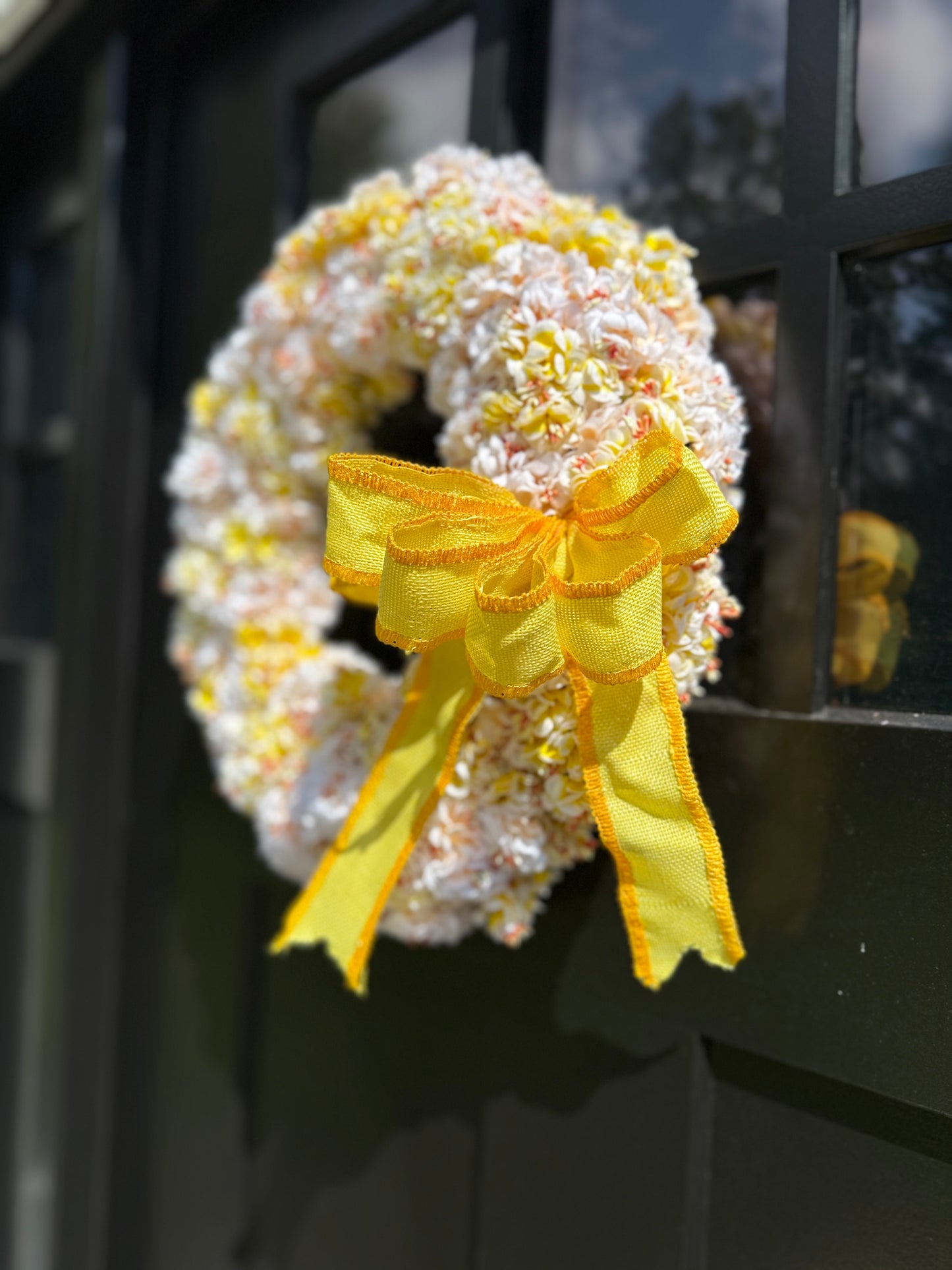 Yellow Floral Wreath with Bow: Handmade Spring & Summer Door Decor