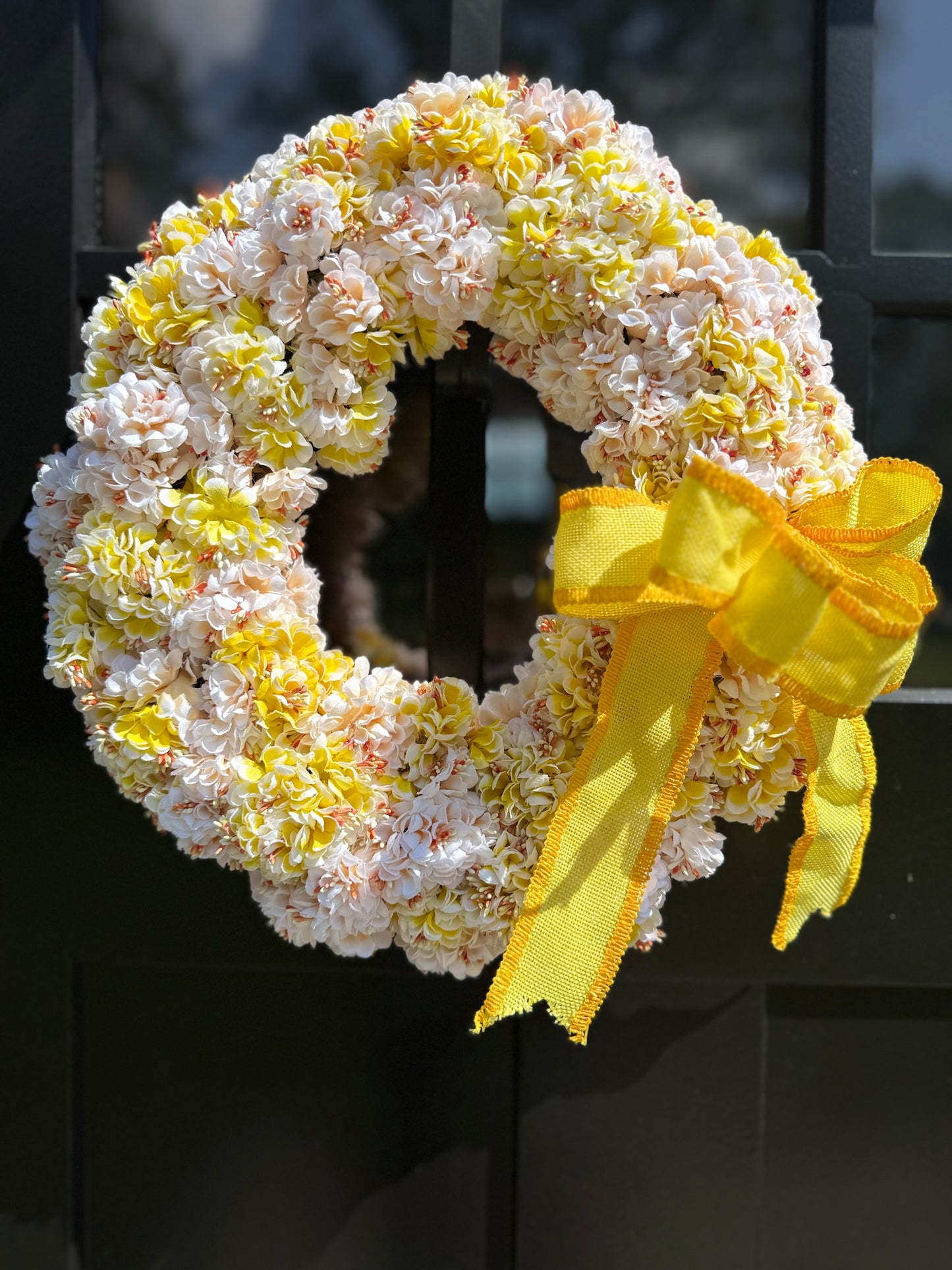 Yellow Floral Wreath with Bow: Handmade Spring & Summer Door Decor