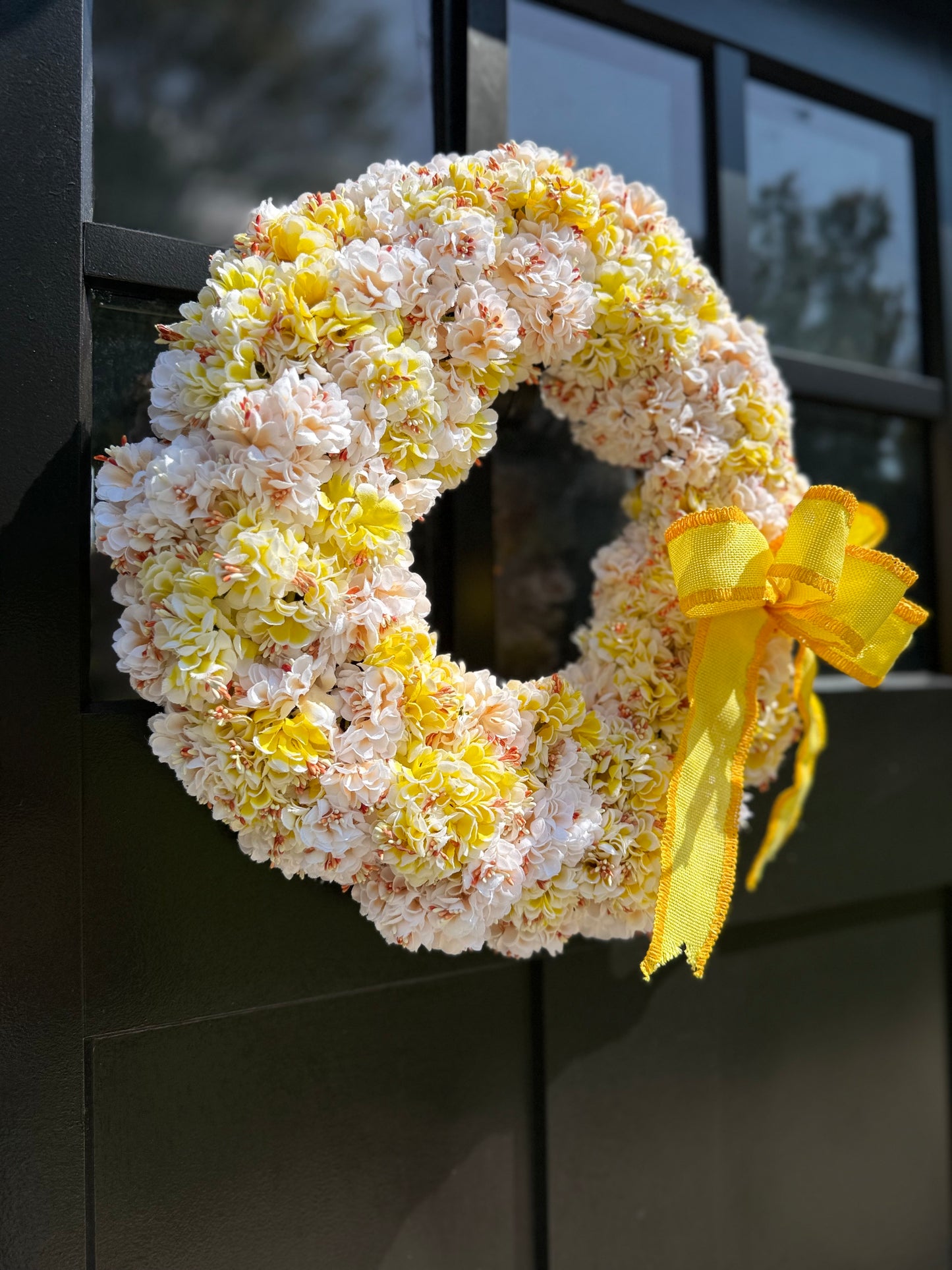 Yellow Floral Wreath with Bow: Handmade Spring & Summer Door Decor