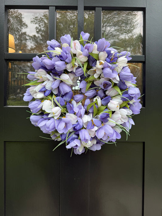 Purple & White Tulip Wreath - Spring Elegant Door Decor - Summer Floral Wreaths