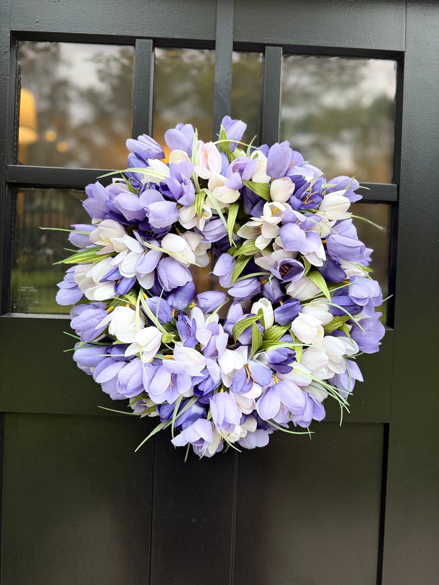 Purple & White Tulip Wreath - Spring Elegant Door Decor - Summer Floral Wreaths
