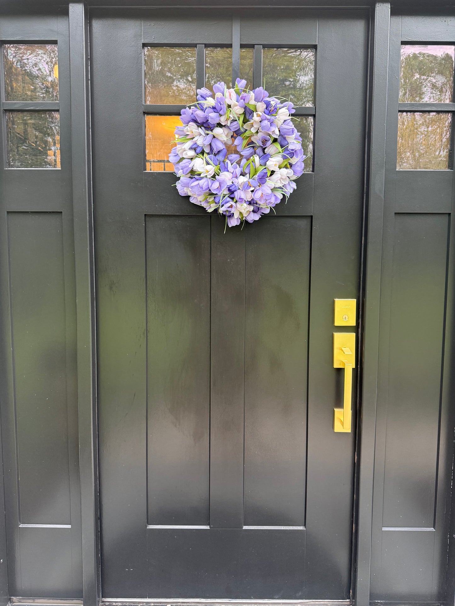 Purple & White Tulip Wreath - Spring Elegant Door Decor - Summer Floral Wreaths