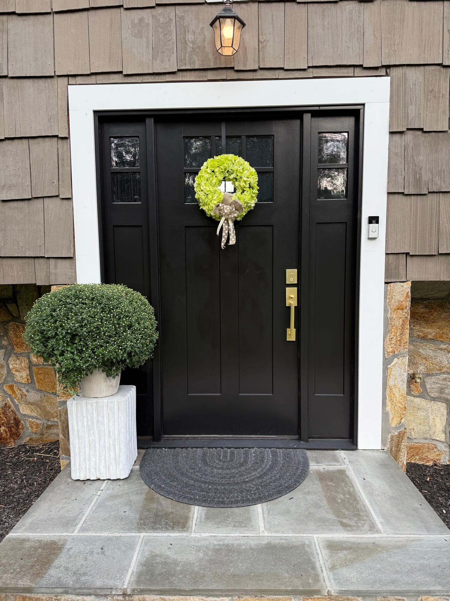 Green Hydrangea Wreath - Farmhouse Door Decor - All Seasons Front Door Wreaths - Burlap Handmade Bow