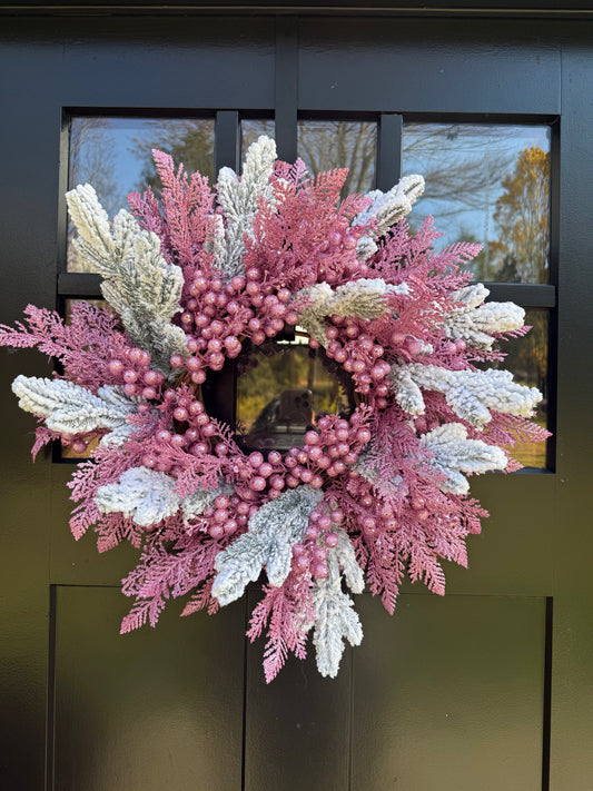 Pink Frost Winter Wreath, Elegant Sparkle Christmas Door Wreath, Blush Holiday Decor, Icy Pink Berry Front Door Wreath, Glam Winter Decor