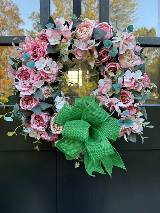 Blush Pink Roses Wreath - Soft and Elegant Front Door Wreath - Farmhouse Door Decor - Seasonal Wreaths