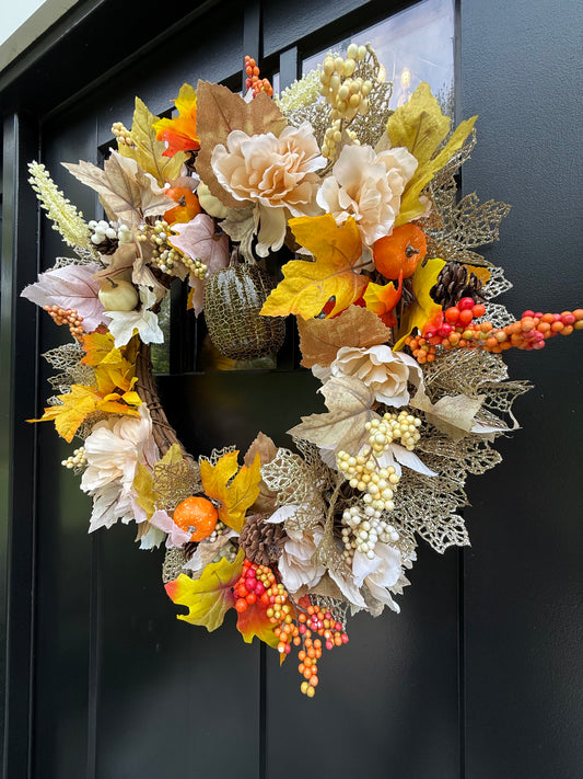 Harvest Autumn Wreath for Front Door or Home and Office Decor - Thanksgiving Front Door Wreath - Fall Decorations