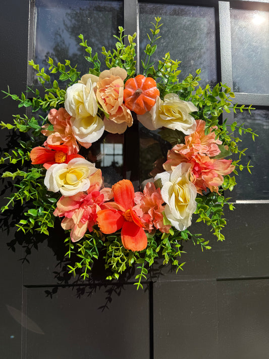 Pumpkin Wreath - Cream & Orange Fall Floral Door Decor - Thanksgiving Door Decor