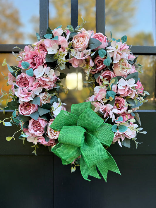 Blush Pink Roses Wreath - Soft and Elegant Front Door Wreath - Farmhouse Door Decor - Seasonal Wreaths