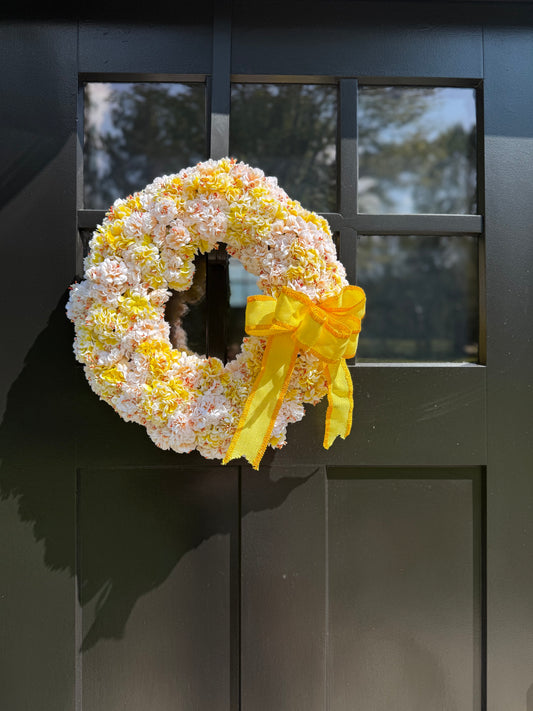 Yellow Floral Wreath with Bow: Handmade Spring & Summer Door Decor