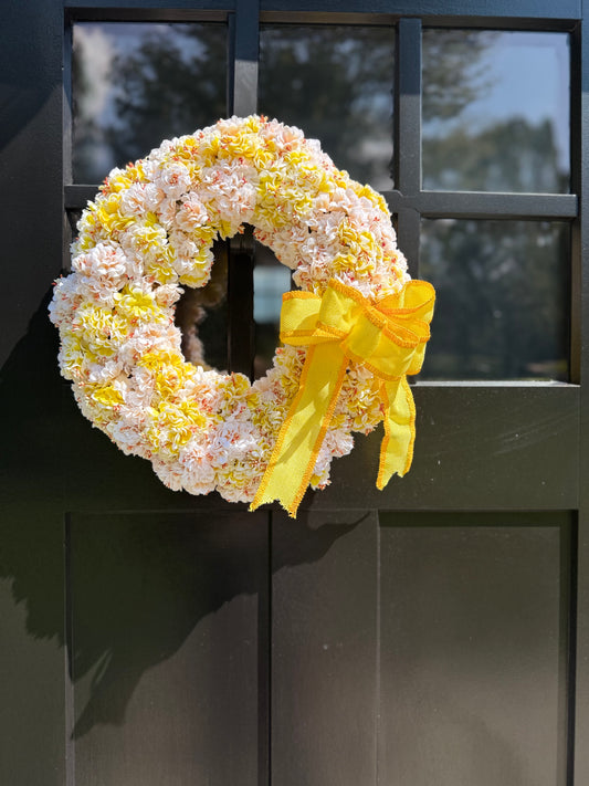 Yellow Floral Wreath with Bow: Handmade Spring & Summer Door Decor