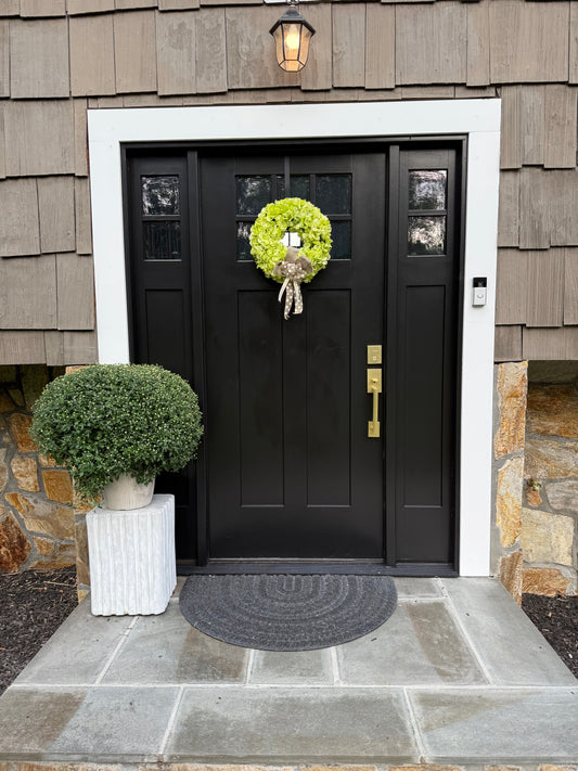 Green Hydrangea Wreath - Farmhouse Door Decor - All Seasons Front Door Wreaths - Burlap Handmade Bow
