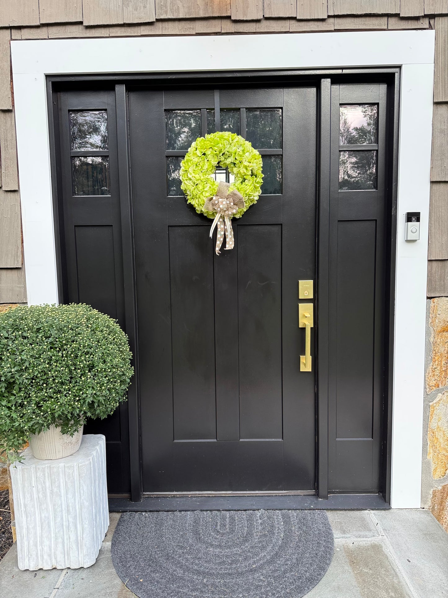 Green Hydrangea Wreath - Farmhouse Door Decor - All Seasons Front Door Wreaths - Burlap Handmade Bow