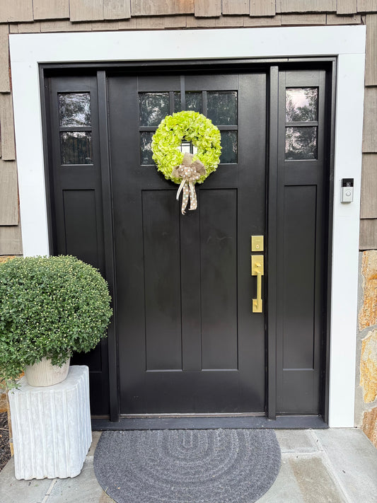 Green Hydrangea Wreath - Farmhouse Door Decor - All Seasons Front Door Wreaths - Burlap Handmade Bow