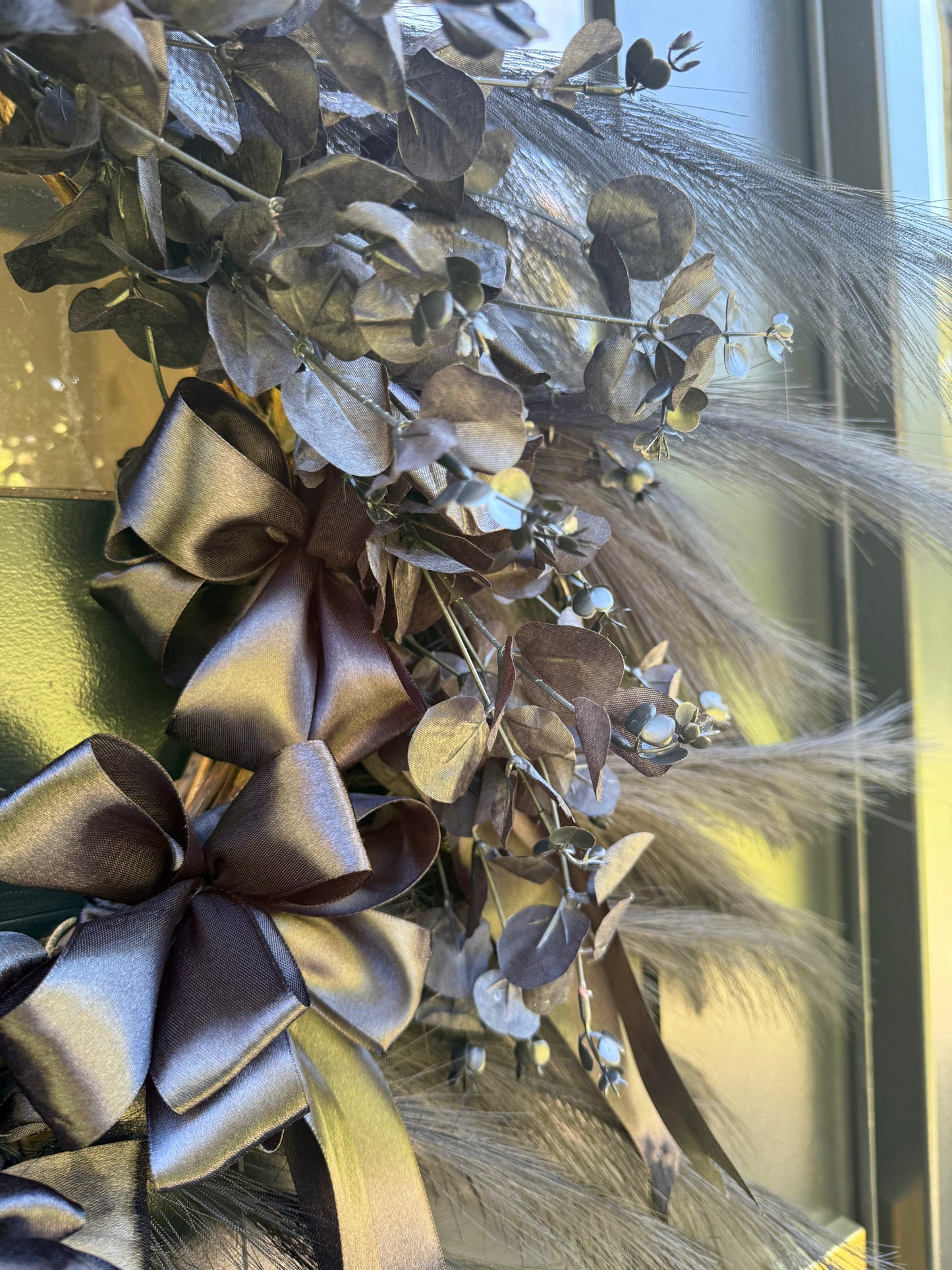 Black Gothic Halloween Wreath with Ribbons Crow & Eucalyptus Dark Elegant Front Door Decor Crow Halloween Spooky Decoration