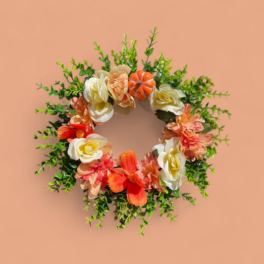 Pumpkin Wreath - Cream & Orange Fall Floral Door Decor - Thanksgiving Door Decor