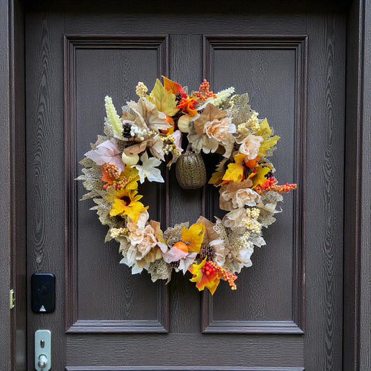 Harvest Autumn Wreath for Front Door or Home and Office Decor - Thanksgiving Front Door Wreath - Fall Decorations