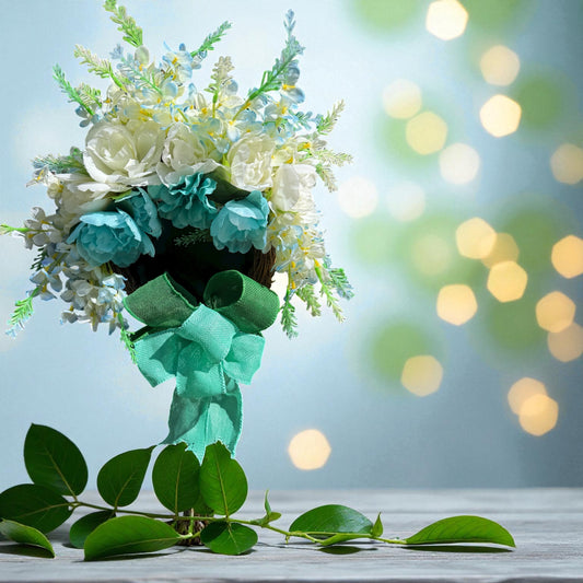 Aqua and White Floral Wreath for Front Door | Spring Summer Wreath | Farmhouse Cottage Decor | Peony & Rose Grapevine Wreath | Everyday Wreath with Bow | Gift for Mom
